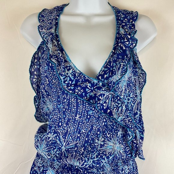 Poupette St. Barth Romper XS Blue White Firework Print Sleeveless Ruffle New NWT - Picture 3 of 13